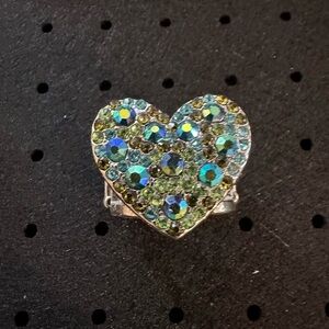 Heart Crystal Cocktail Ring in Blue-Green